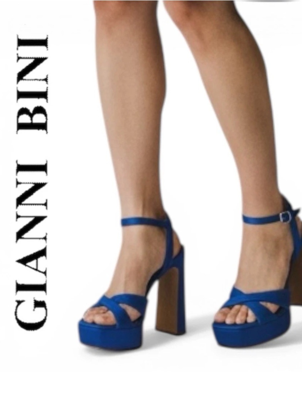Gianni Bini Halliday Nubuck Suede Electric Blue Platform Dress Sandals Size 6 M